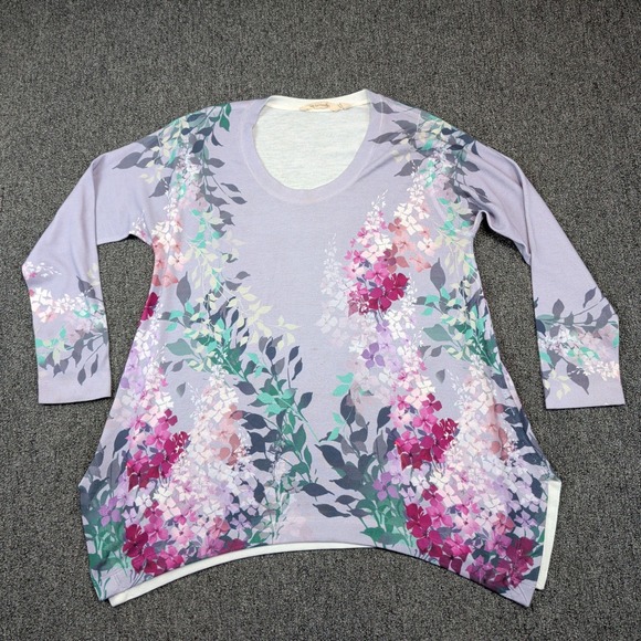 Soft Surroundings Cottagecore Floral Sharkbite Tunic PL Lavender Botanical Knit — photo 2